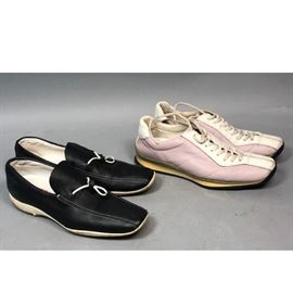Lot 230 2 pr PRADA Womens Leather Shoes. Lavender and wh
