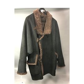 Lot 240 SPOLEK Mens Black Leather Shearling Lined Coat. M