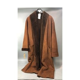 Lot 241 Mans Brown Suede Shearling Long Coat Duster. Sz X