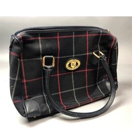 Lot 262 BURBERRY Blue, Red, White Plaid Hand Bag. 2 leath