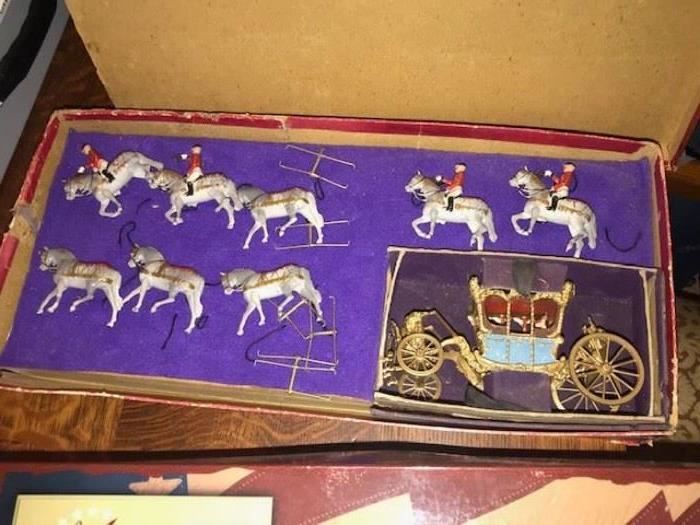 Set of Britian's,  metal horses and carriage from the coronation of Queen Elizabeth. 