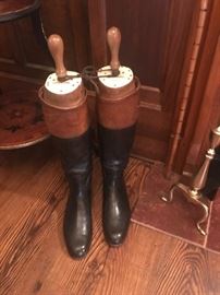 Women's leather riding boots with antique porcelain and wood guards.