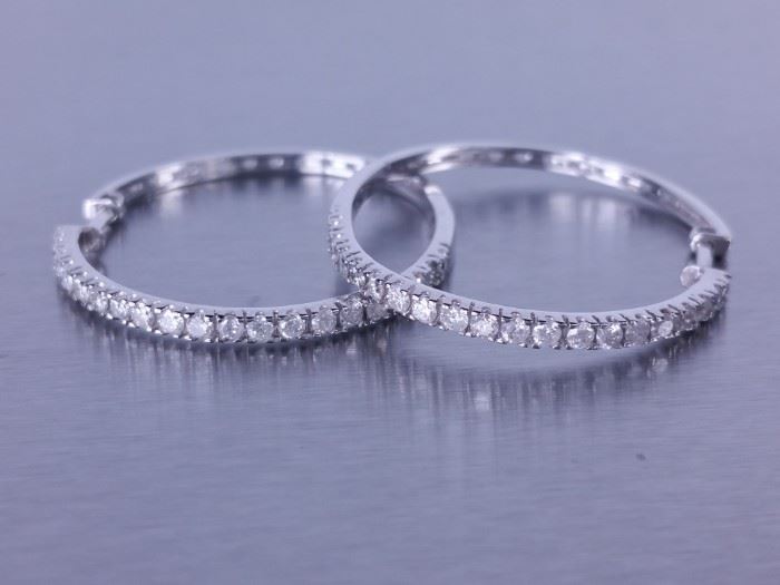 1.08 CT Round Diamond Loop Earrings in 14k White Gold - $5200
