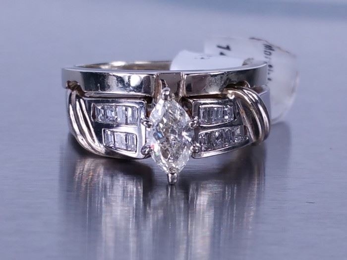 3/4 CT Marquise Diamond Wedding Set in 14k Gold - $4999 Retail
