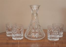 Waterford Crystal Decanter / Carafe with 4 Old Fashion Glasses (Set), Signed Jim O'Leary, Director of Design for Waterford