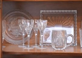 Waterfored Crystal Stemware, Glass Plates/ Platters, Christmas Tree Mug