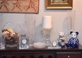Waterford Crystal  Vases, Candle Holders, Desk Clock, Teddy Bear Figurines