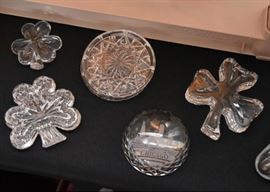 Waterford Crystal Clover / Shamrock Paperweights, Chicago Skyline Paperweight