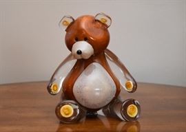 Art Glass Teddy Bear Figurine, Signed by Artist