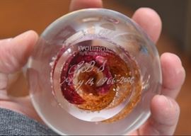 Waterford Crystal Paperweight (Evolution), Cosmic Red Yellow Bubbles