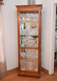 Tall Lighted Display Cabinet with Glass Shelves & Mirror Backing