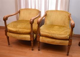 Pair of Vintage Armchairs with Gold Velveteen Fabric