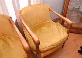 Pair of Vintage Armchairs with Gold Velveteen Fabric