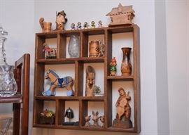 Wooden Wall Curio Display Shelf, Wooden Miniatures & Carvings