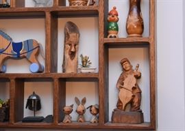 Wooden Wall Curio Display Shelf, Wooden Miniatures & Carvings