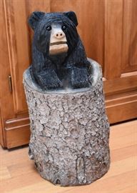 Chainsaw Carved Black Bear Log Statue / Sculpture