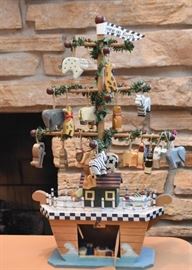 Wooden Noah's Ark Christmas Tree with Animal Ornaments