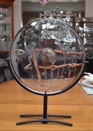 Orrefors Moon & Earth Sculpture on Stand, Signed by Artist