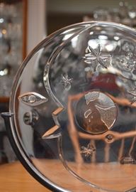 Orrefors Moon & Earth Sculpture on Stand, Signed by Artist