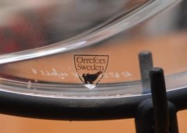 Orrefors Moon & Earth Sculpture on Stand, Signed by Artist