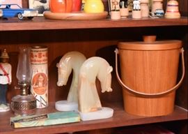 Horse Head Bookends, Wooden Ice Bucket
