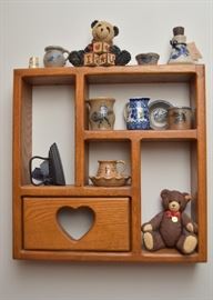 Curio Wall Shelf with Miniatures (All Salt Glazed Pottery shown here is SOLD)