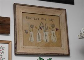 Primitive Style Framed Embroidery