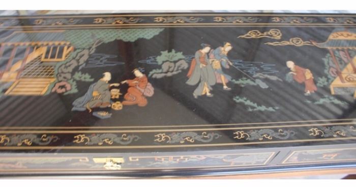 Drexel ‘Et Cetera’ Consile Table w/ Chinoiserie  W/ glass top
