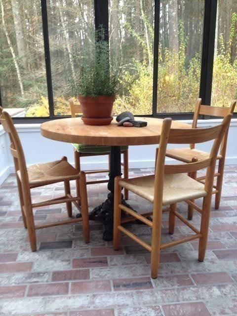 Vintage Round Butcher Block Table with cast iron base