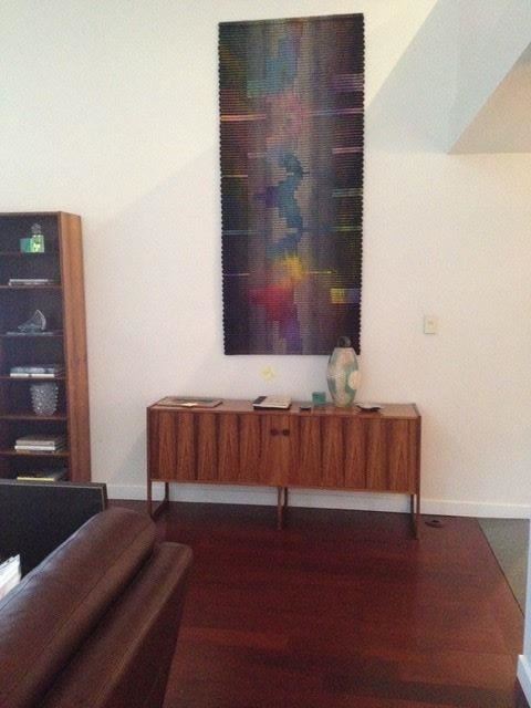 Rosewood side bar. Large hand made tapestry wall hanging