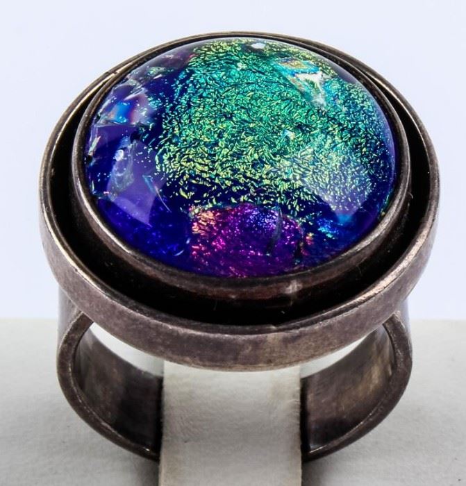 Lot 215 - Jewelry Sterling Silver Dichroic Glass Ring