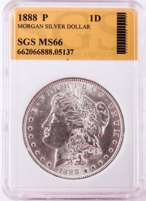 Lot 119 - Coin 1888 Morgan Silver Dollar SGS MS66