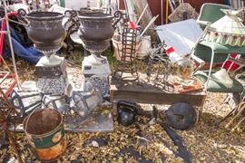 Urns Are Sold, Texaco bucket and wood block cart:  SOLD