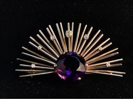 14Kt. Amethyst Diamond Broach