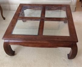 Asian Inspired Wood  Glass Coffee Table