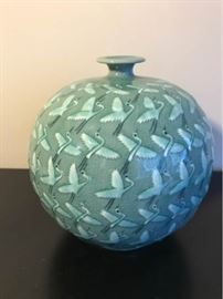 Celadon Crane Motif Japanese Porcelain