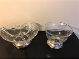 Sterling Base Glass Condiment Dishes