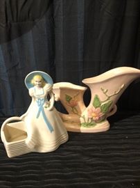 Decorative vase and lady with basket