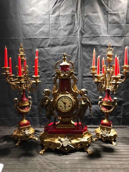 Imperial Brevettato Mantle clock with Candelabra set