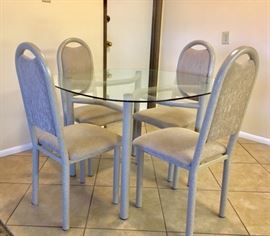Taupe Metal/Glass Top Dinette w/ 4 Upholstered Chairs
