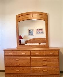 Oak Wood-grain Double Dresser w/ Mirror