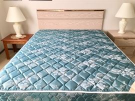 Queen Light Wood-grain Headboard, Queen Thera-pedic Mattress/Spring, Light Wood-grain Nightstand
