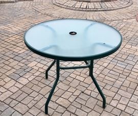 Green Metal/Glass Top Patio Table