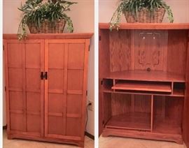 Oak Mission-style Corner Desk/Armoire
