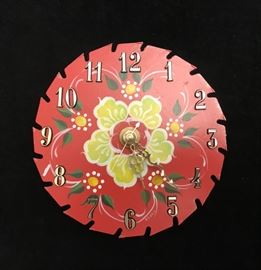 Hand painted Rosemaling-style 7" Metal Saw Blade  Clock