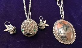 Sterling Puffer Fish Necklace and Earrings