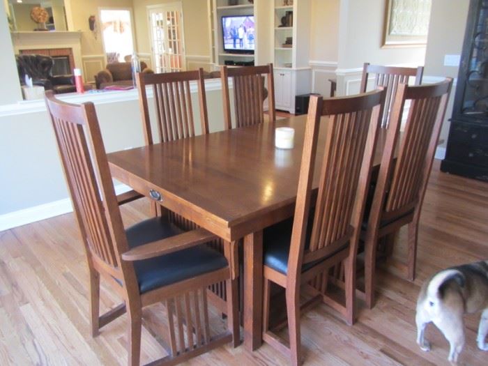 PLUNKETT MISSION STYLE KITCHEN TABLE AND 6 CHAIRS