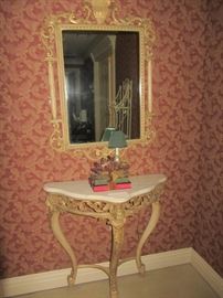 VINTAGE ITALIAN CARVED WOOD MIRROR AND CONSOLE