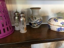 Salt and pepper, sterling tops.