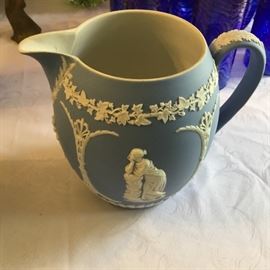 Antique blue Wedgwood pitcher.